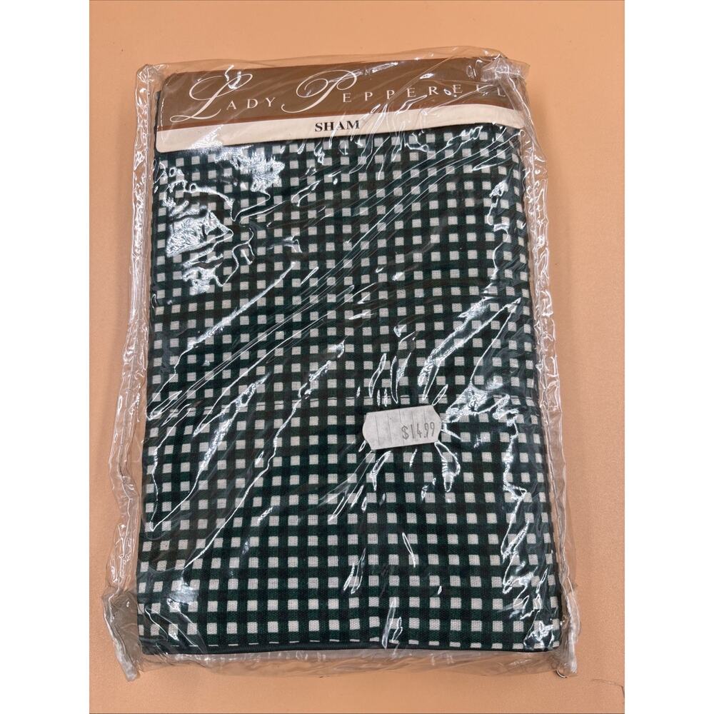 Vintage Lady Pepperell Pillow Sham Green Gingham Check NOS New inPackage Cottage